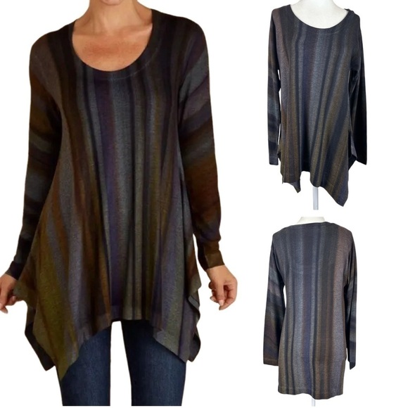 Soft Surroundings Esha Tunic Top Petite Size Small Sweater Stripe Asymmetric Hem - Picture 1 of 7